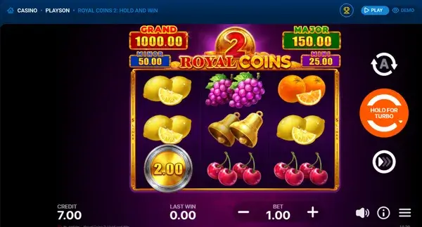 Royal Coins 2 PLAY mode screen